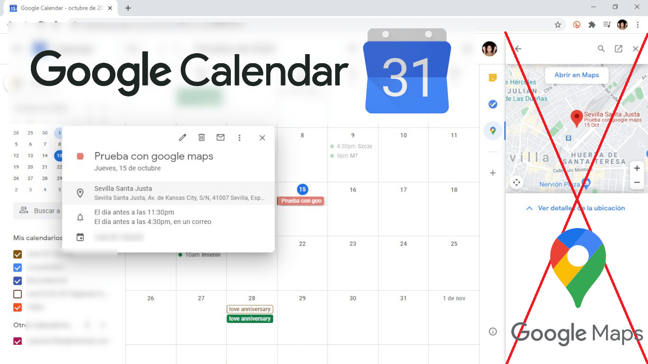 evitar abrir ubicacion de un evento de calendario de google en la barra lateral