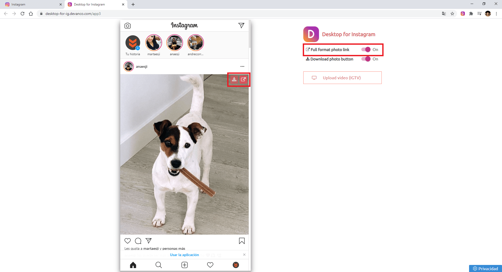 IGTV de instagram en el navegador de tu ordenador con Windows 10