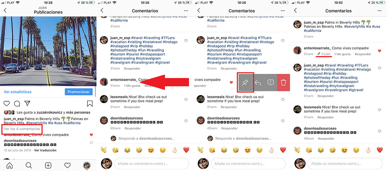 fijar comentarios de instagram