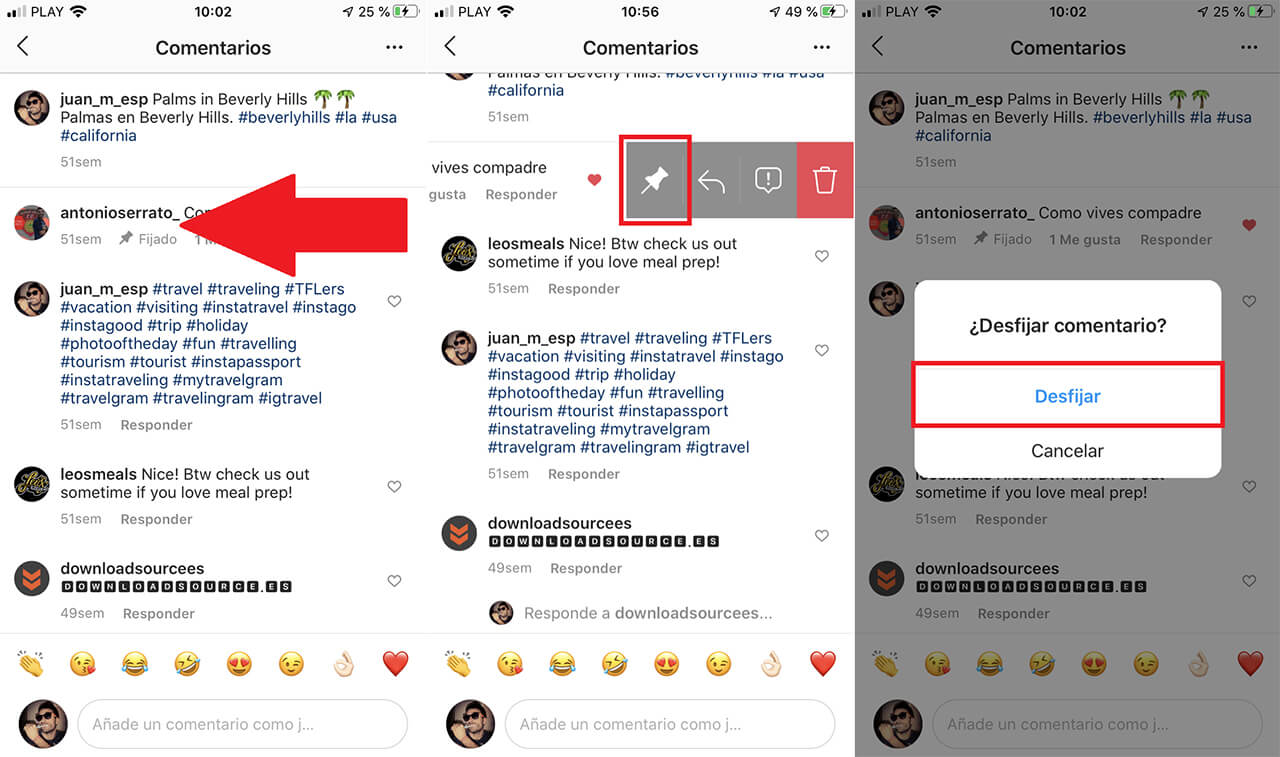 como fijar comentarios en Instagram desde iPhone o Android