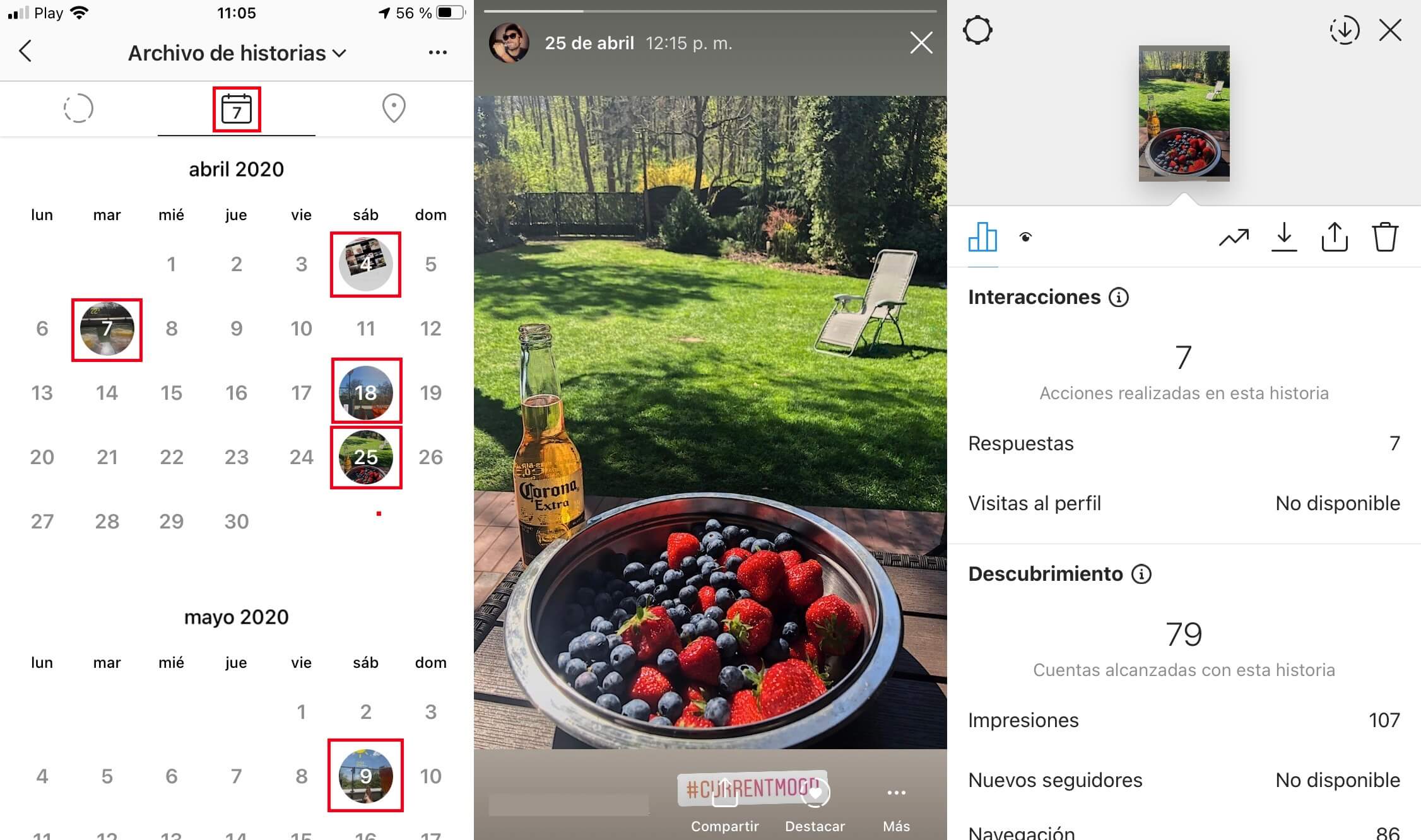 como acceder al calendario de historias de Instagram
