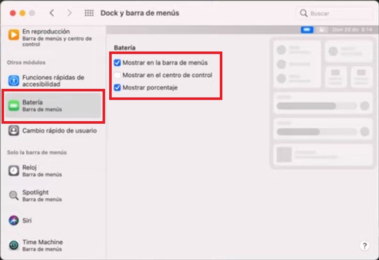 como activar el porcentaje de bateria en macbook con big sur