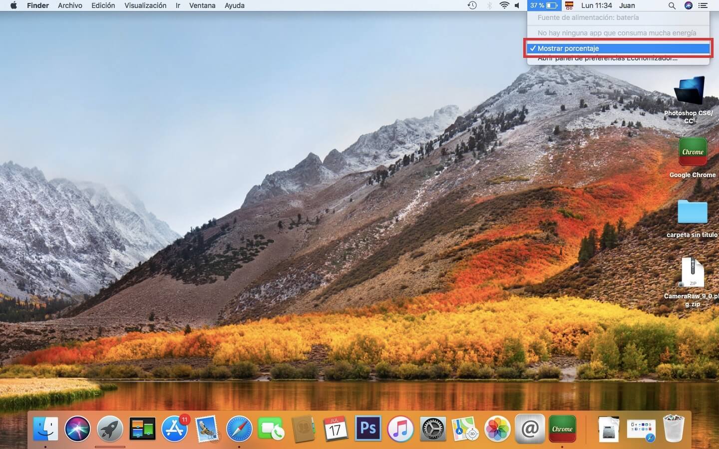 ver el porcentaje de bateria en Macbook con macos big sur