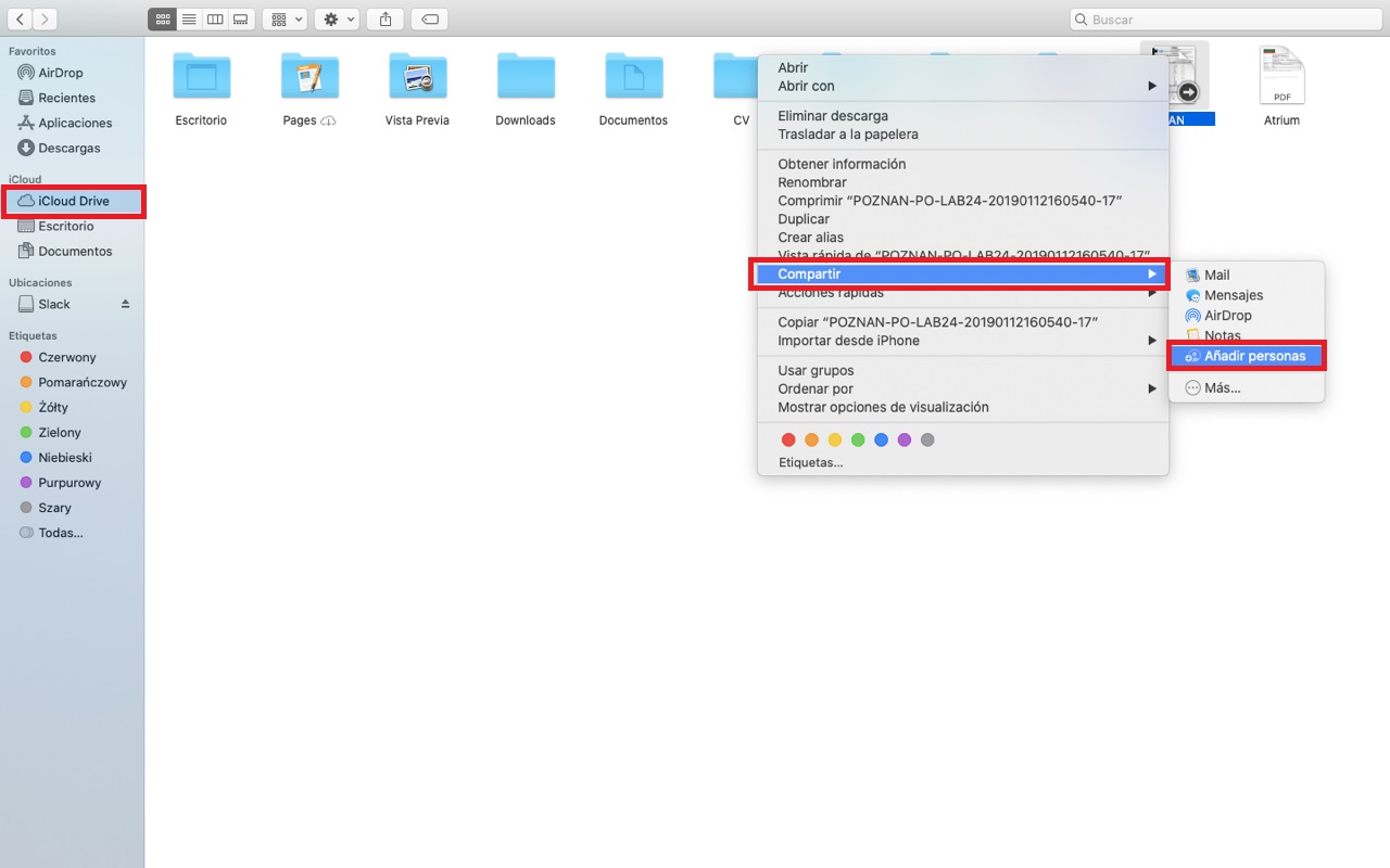 Mac OSx permite compartir archivos via icloud drive