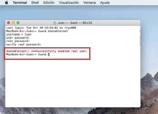 como habilitar el usuario root de mac