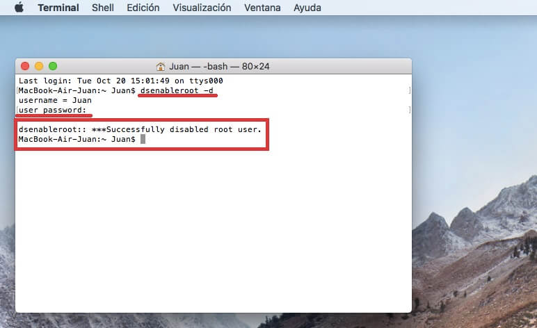 puedes activar el usuario raiz de macos