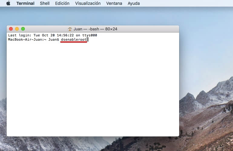 como activar el usuario root de macBook
