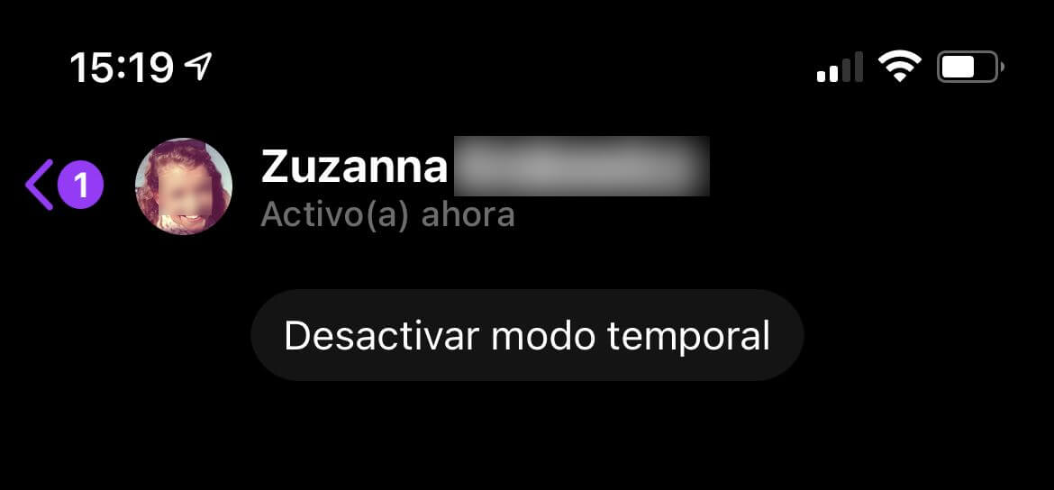 como desactivar el modo temporal en los chats de messenger