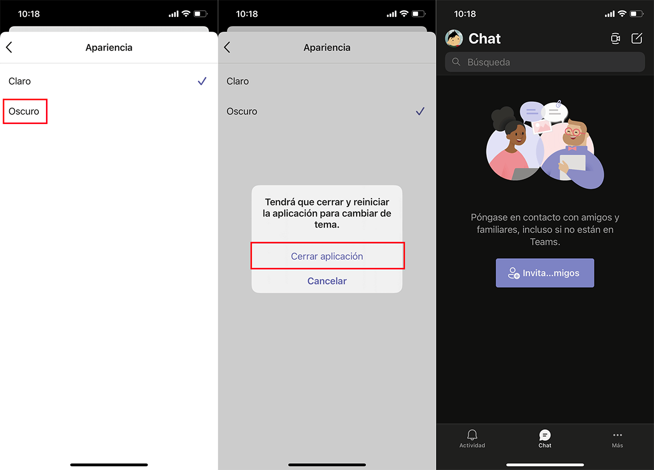 activar el modo oscuro en Microsoft Teams en android.