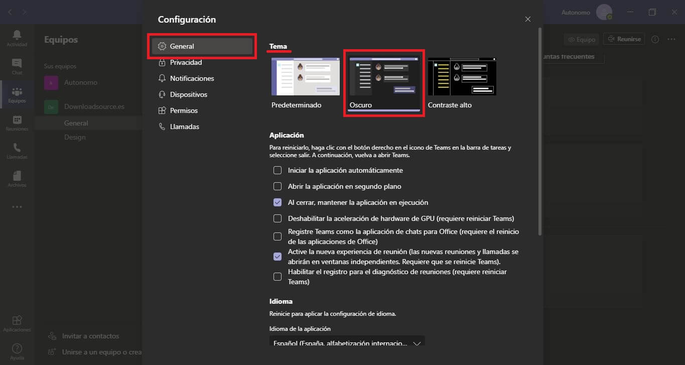 activar el modo oscuro en Microsoft Teams