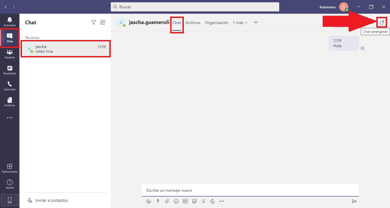 abrir conversaciones de Microsoft Teams en ventanas independientes