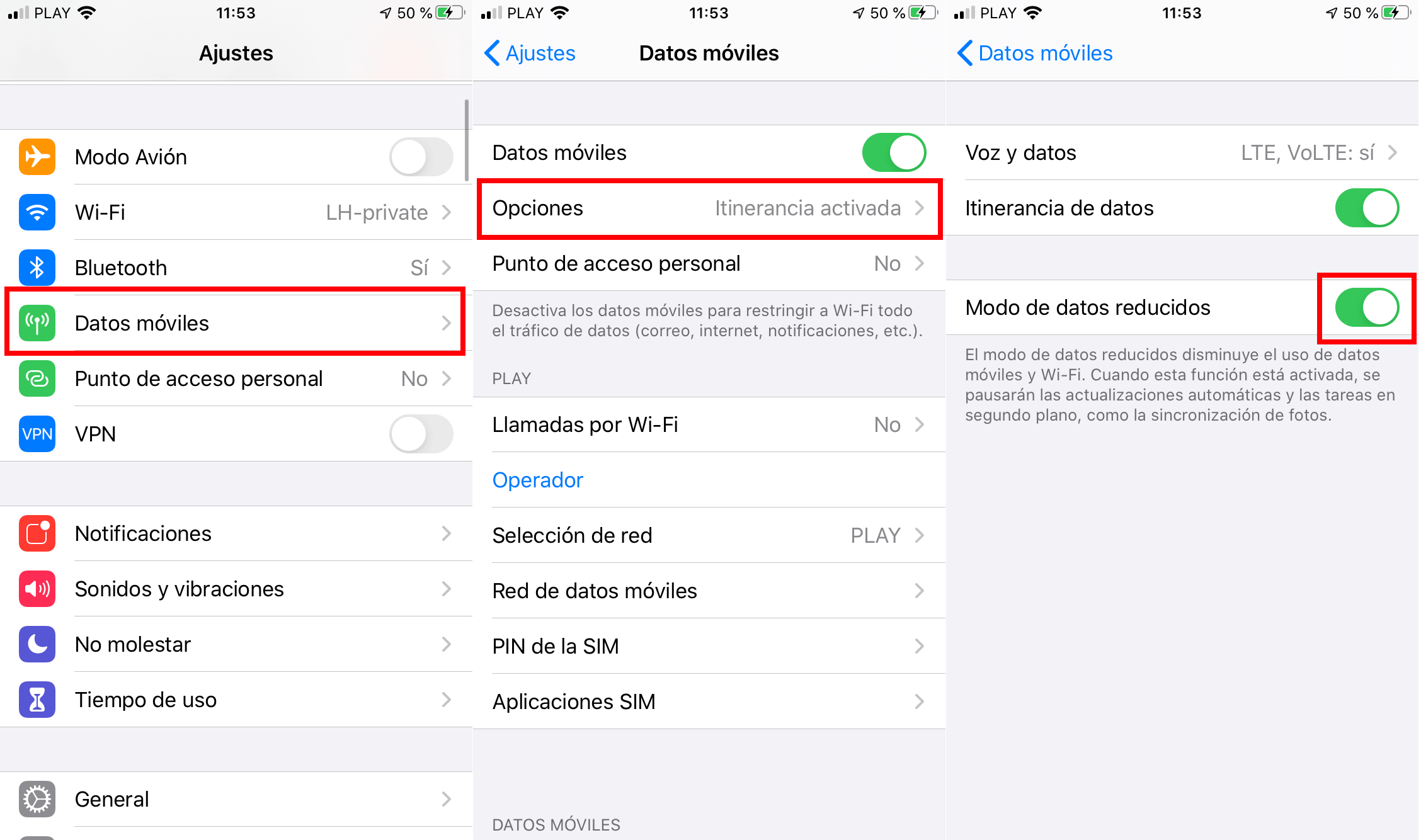 Como activar el Modo de Datos Reducido para datos moviles en iphone o ipad