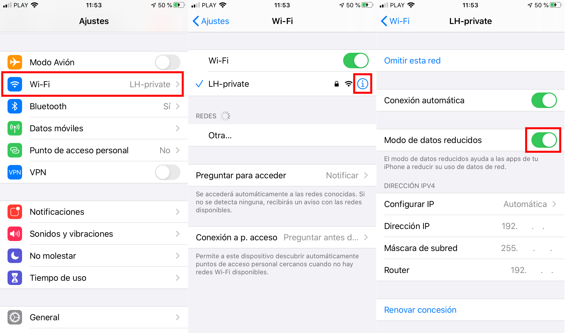 Como activar el Modo de Datos Reducido para redes wifi en iphone o ipad