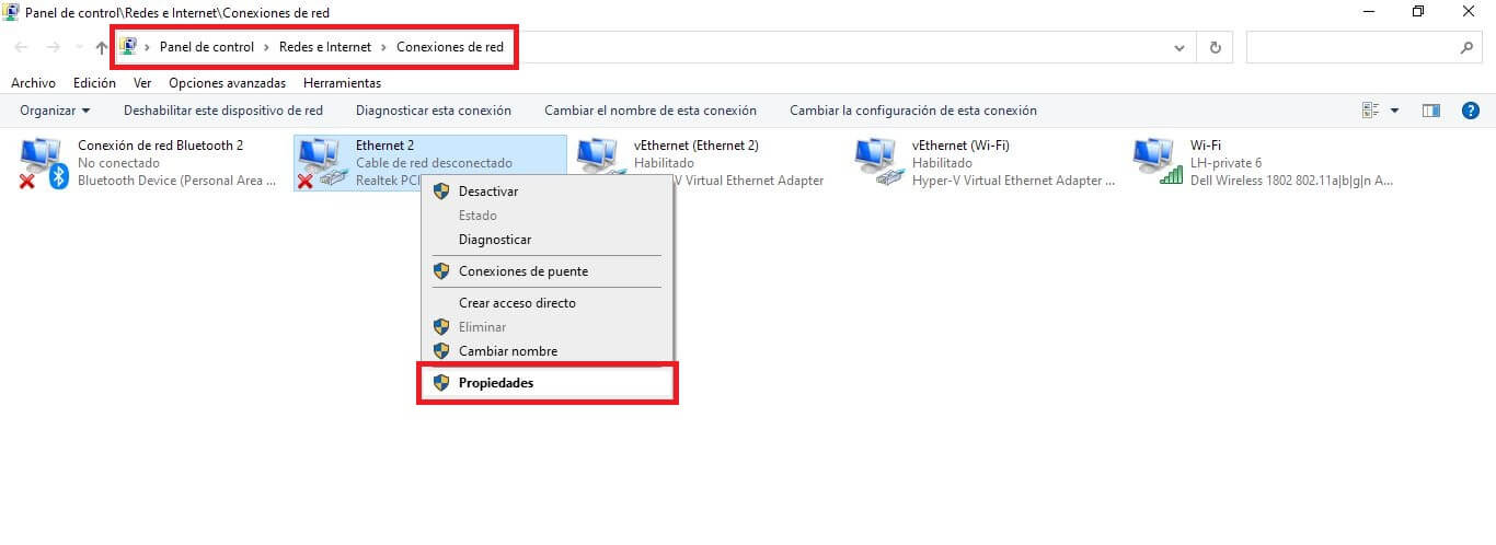 deshabilitar NetBIOS sobre TCP/IP en Windows 10