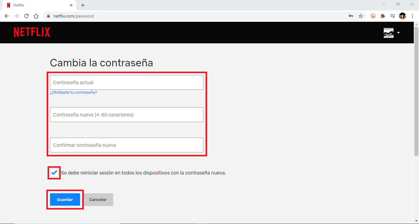 como cambiar la contraseña de tu cuenta de netflix