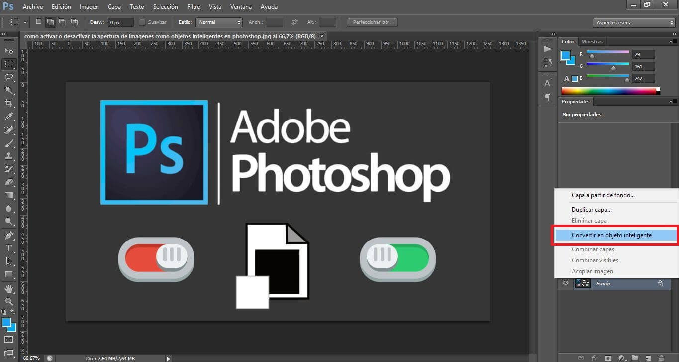 desactivar las capas como objetos inteligentes de forma automática en photoshop