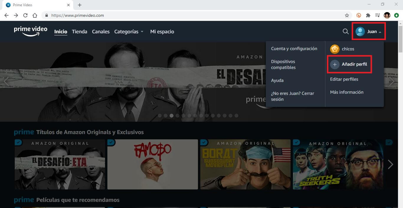 amazon Prime video permite crear perfiles de usuario