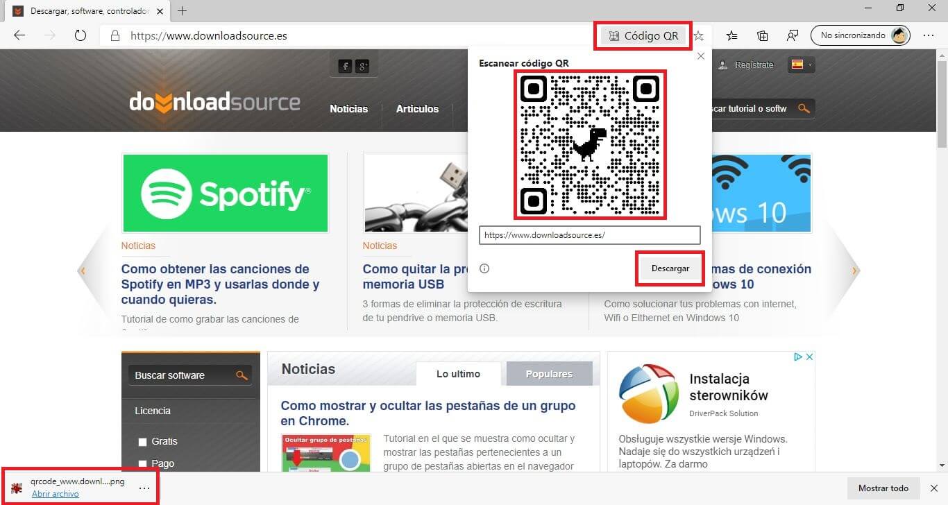 compartir codigo QR desde edge con una web