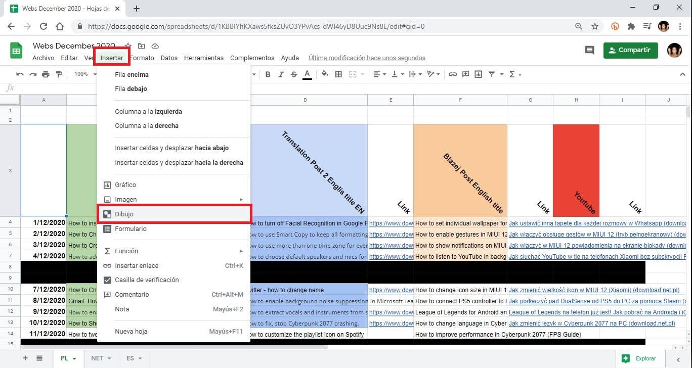 Hoja de calculo de google como girar texto