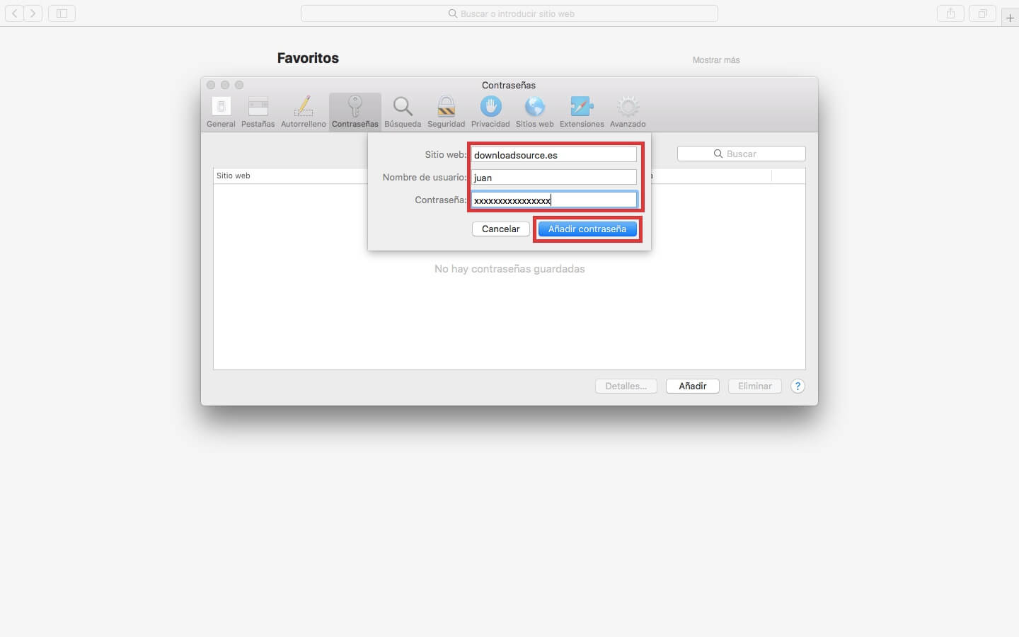puedes guardar el inicio de sesión de un sitio Web en safari