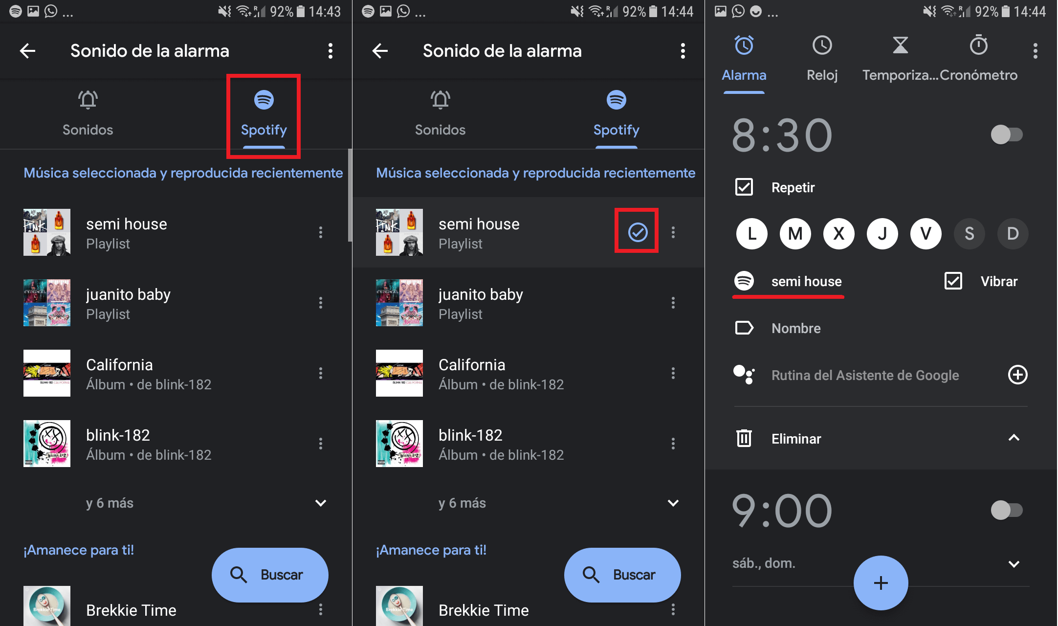 usar la lista de reproducción de Spotify como alarma de tu telefono