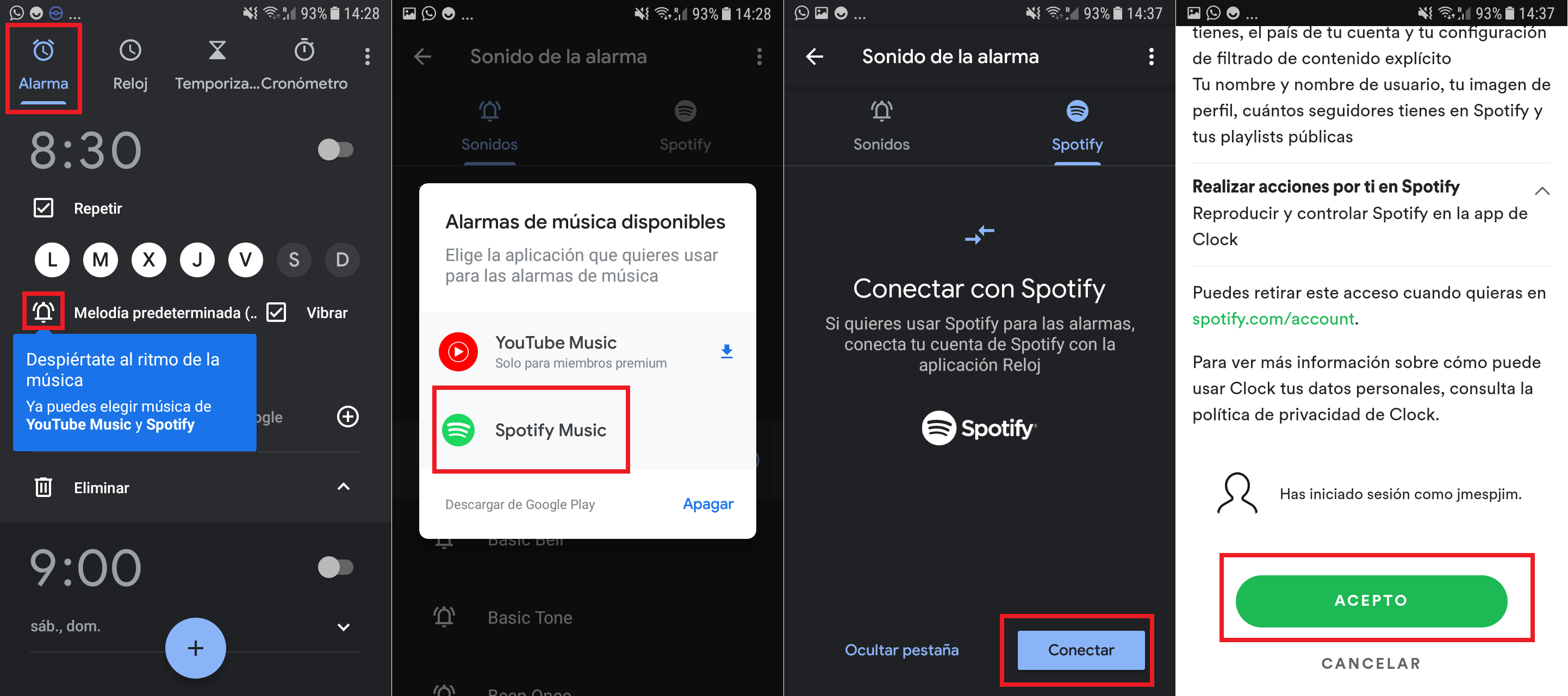 Usar musica de spotify como alarma en tu telefono