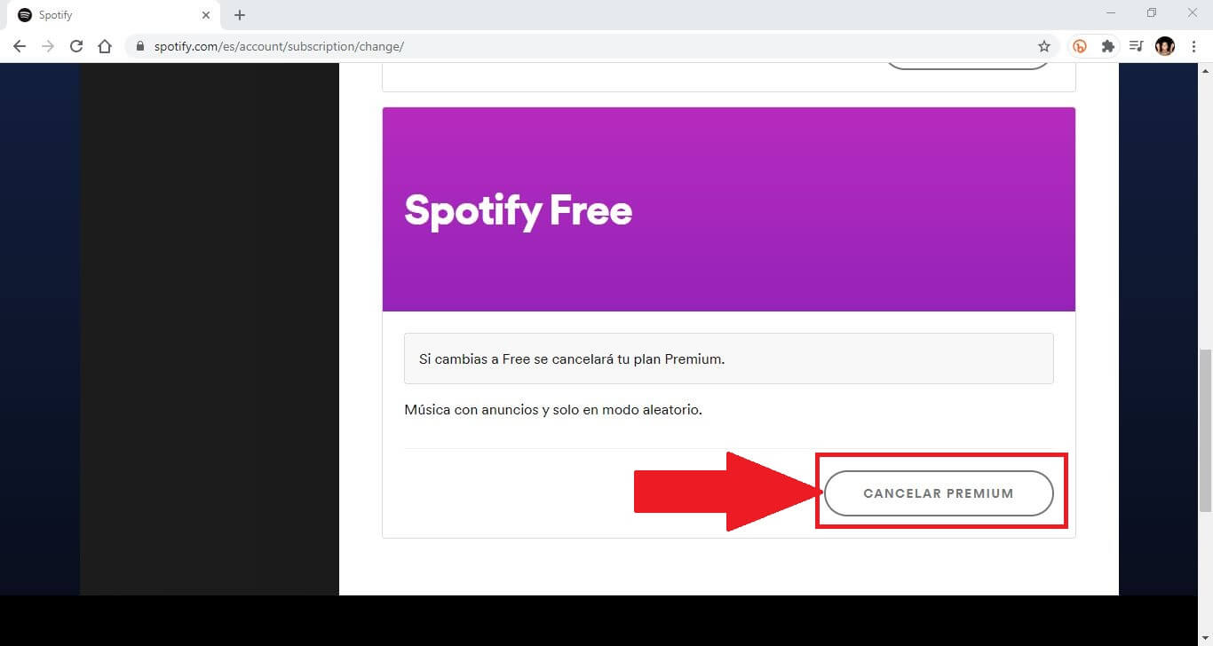 plan premium de spotify cancelado