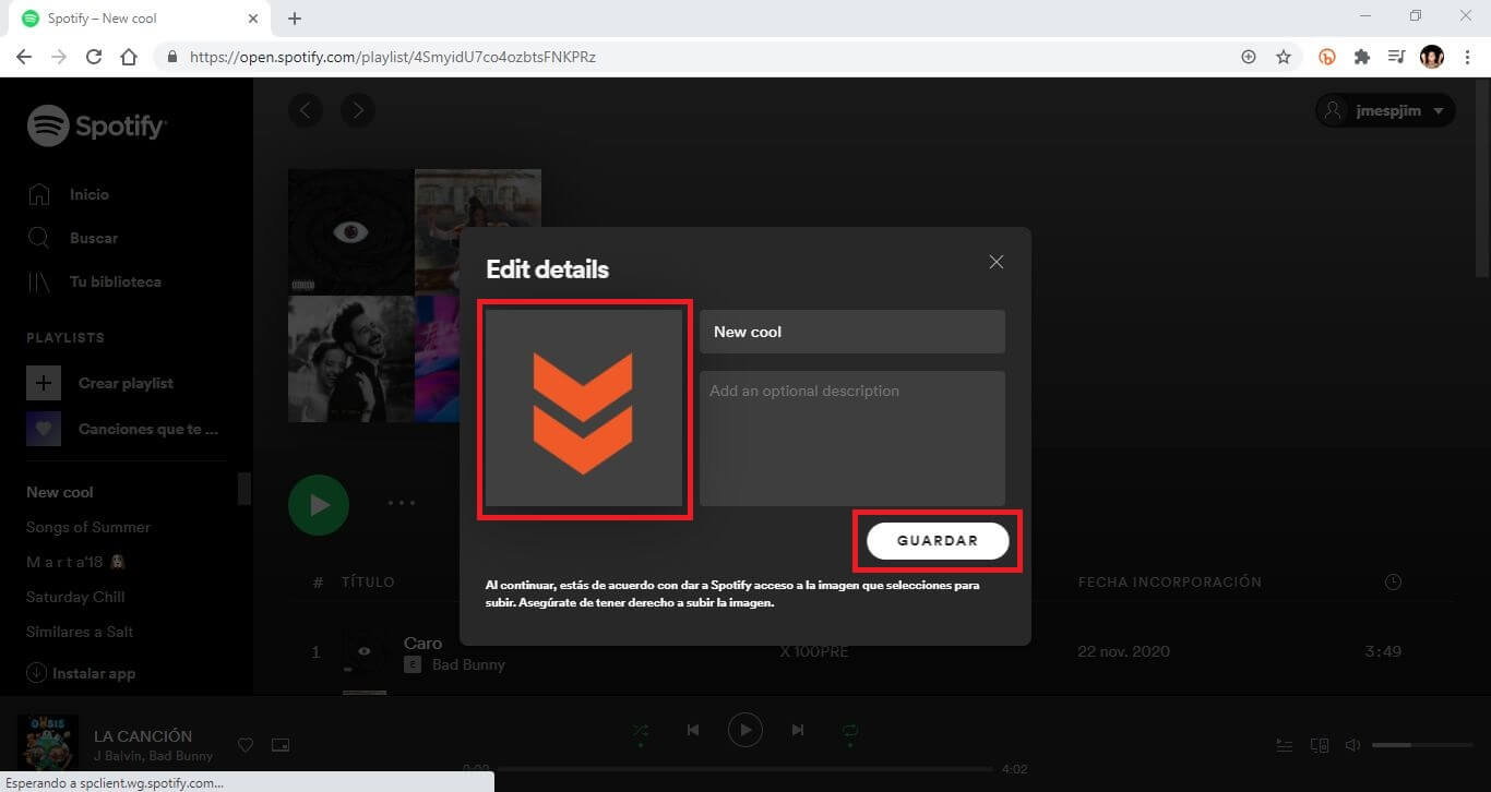 personalizar la imagen de una lista de reproducción de Spotify