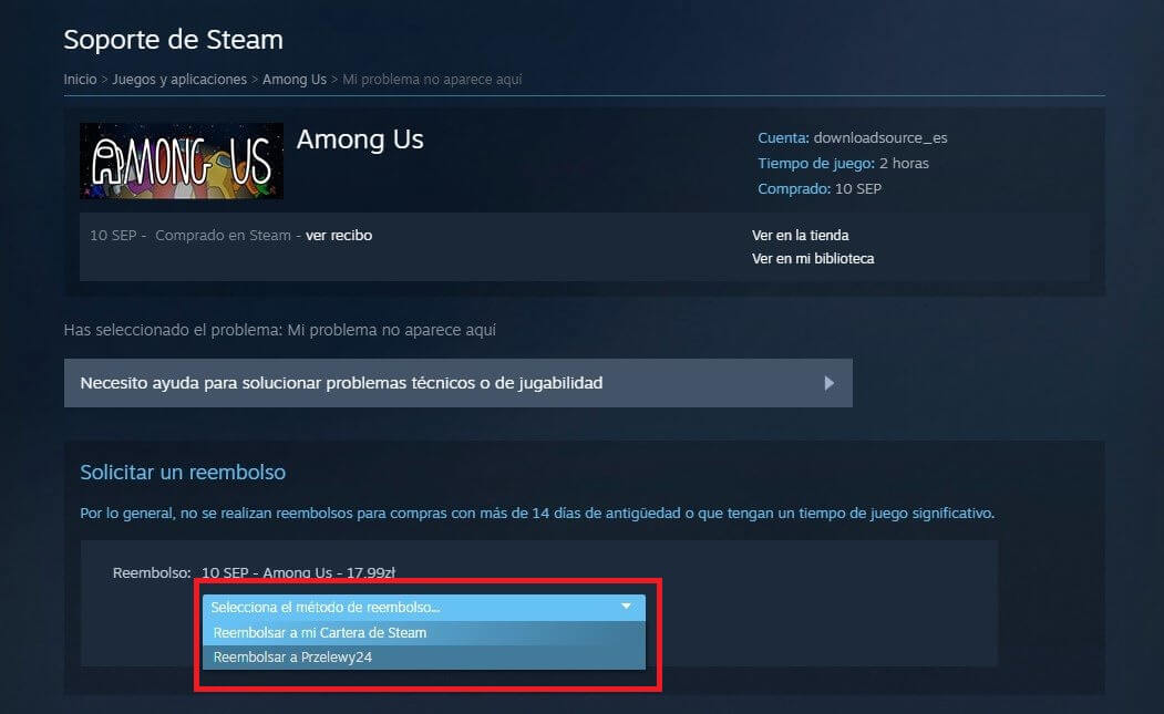 como solicitar el reembolso de juegos en steam