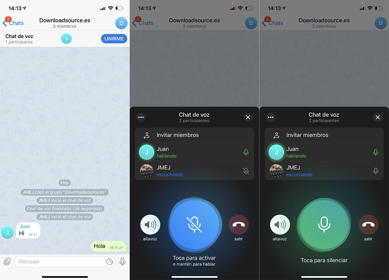 como activar y usar los chats de voz en Telegram.