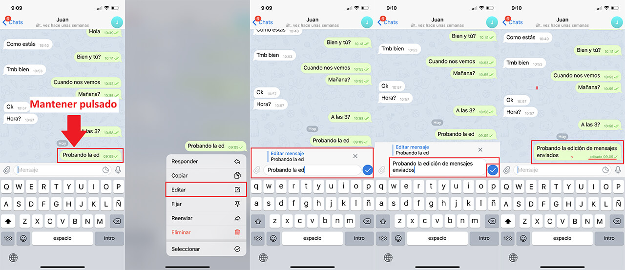 si envias mensajes con error en los chats de Telegram podrás editarlos y corregirlos