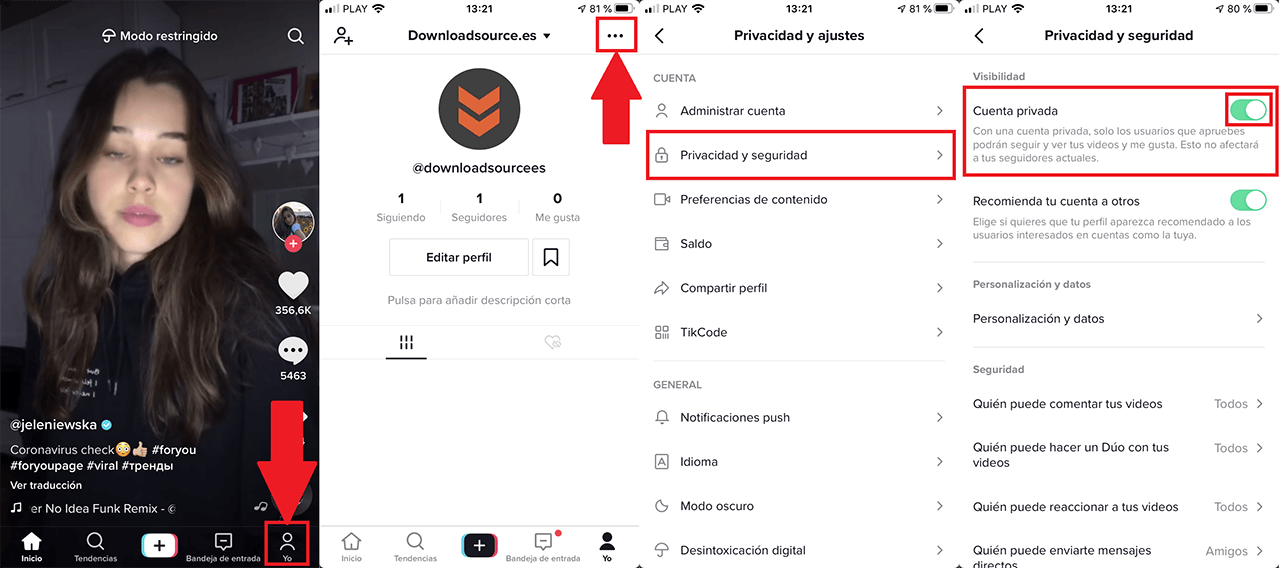 hacer privada una cuenta de TikTok en Android o iPhone