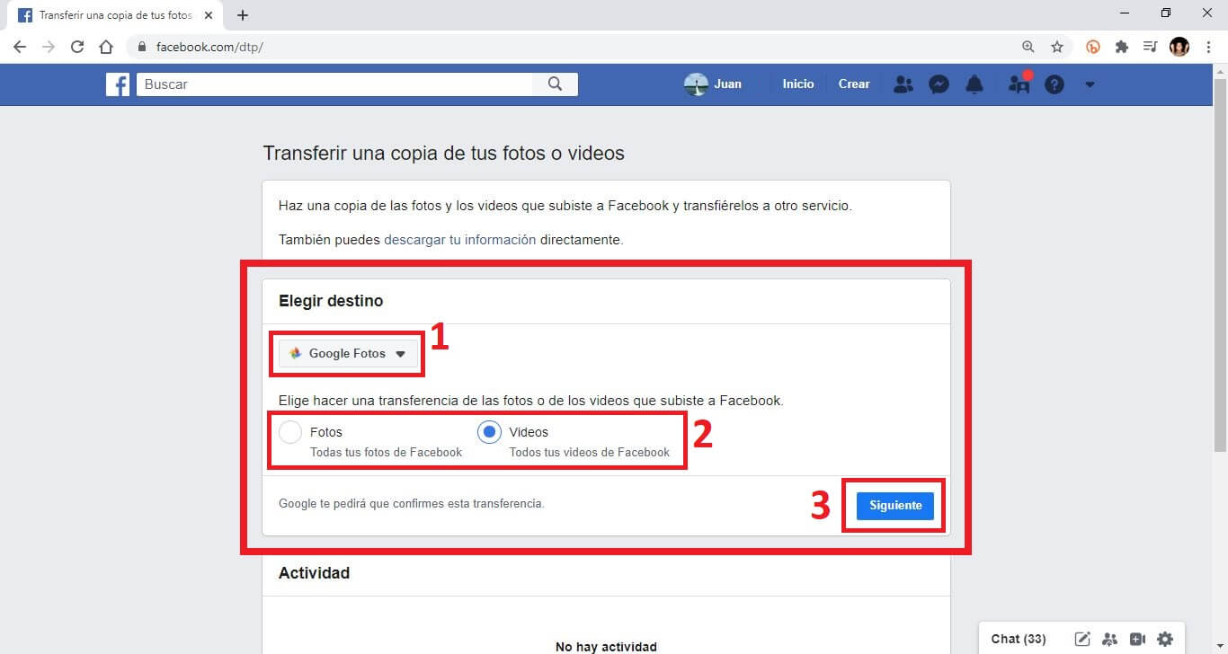 como transferir las fotos o videos de tu perfil de facebook a tu cuenta de google fotos