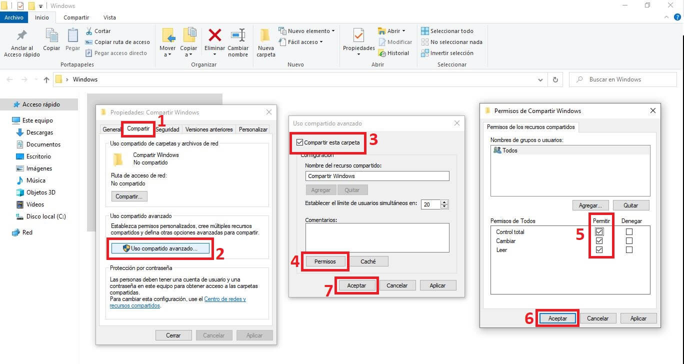 mac os y windows 10 permite crear carpetas compartidas