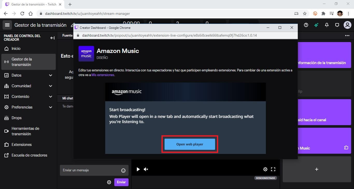 amazon music a la vez que transmites videojuegos en Twitch