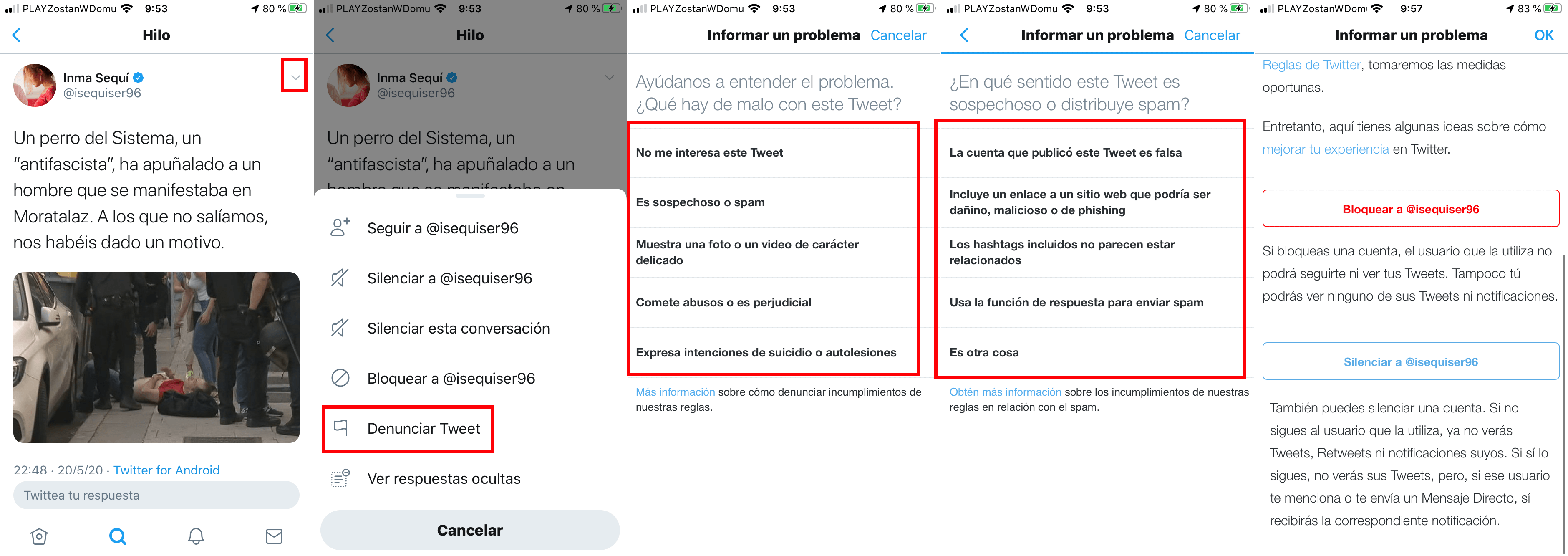 denunciar un Tweet de Twitter en la app oficial