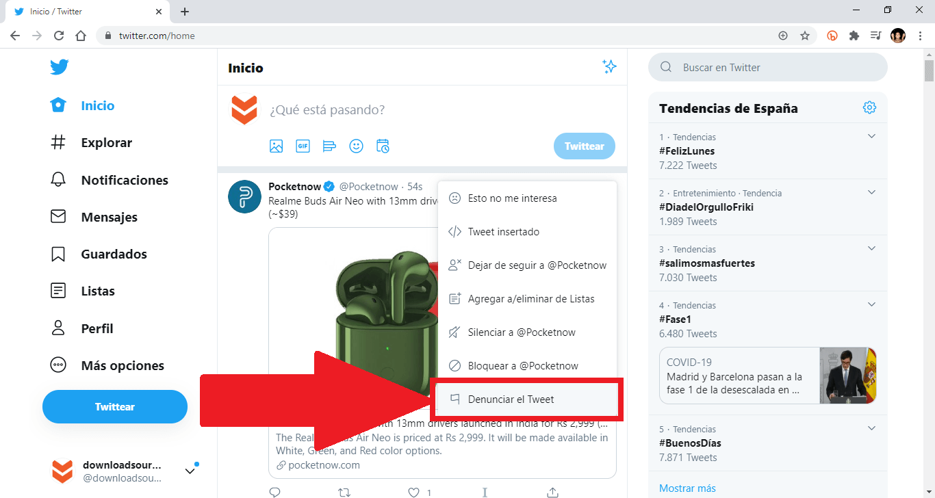 denunciar un Tweet de twitter desde tu PC