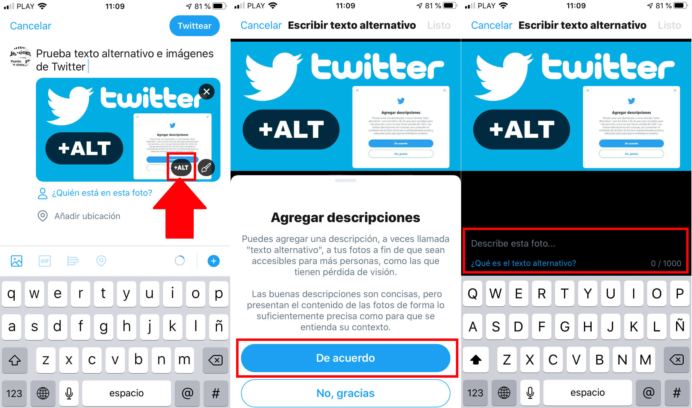alt text en Twitter para android o iPhone