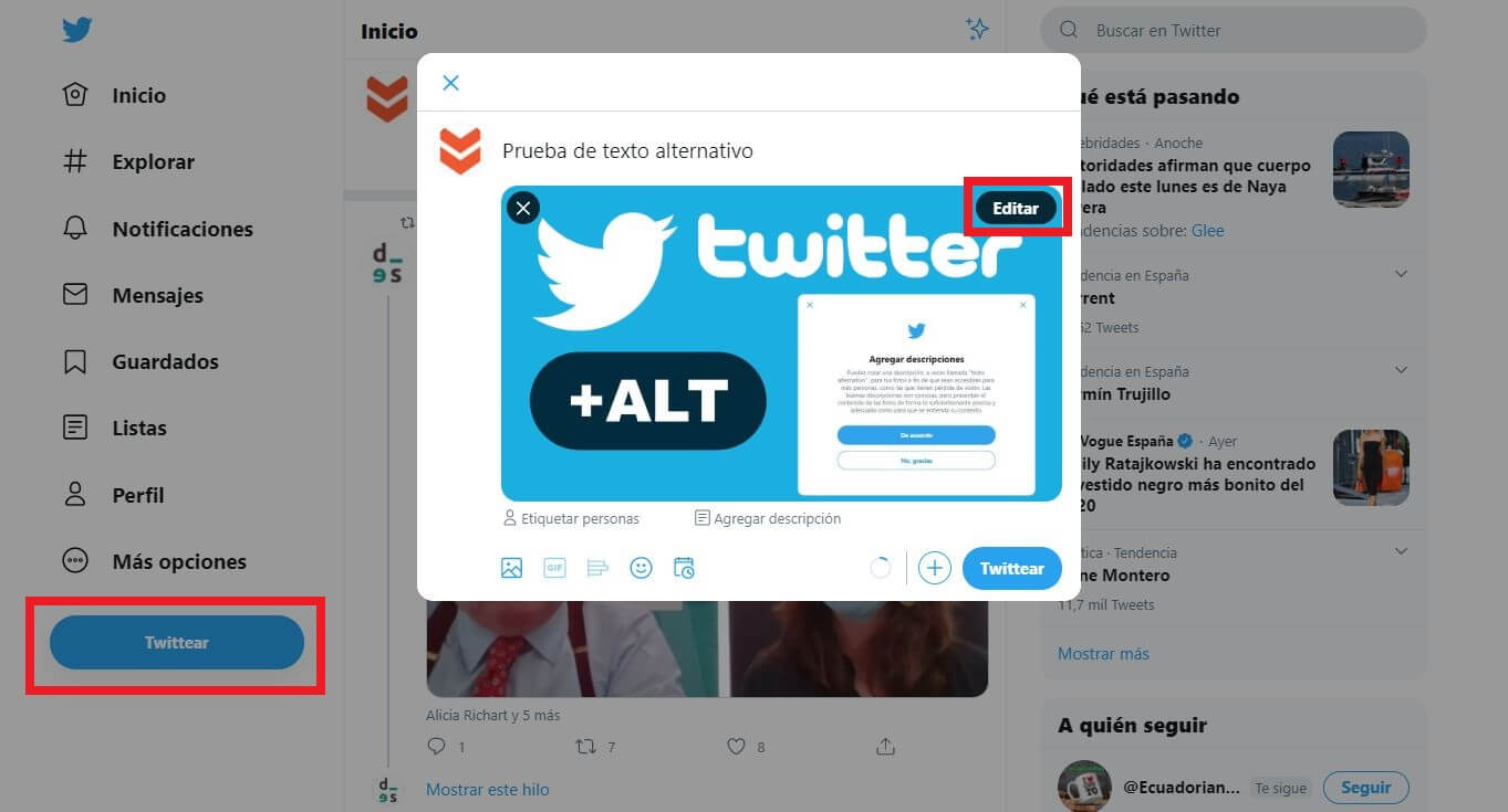 alt imagenes en twitter
