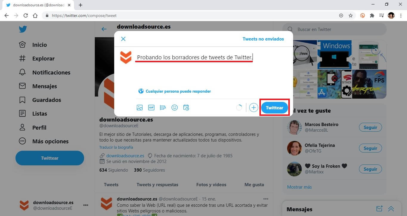 como usar el sistema de borradores de twitter