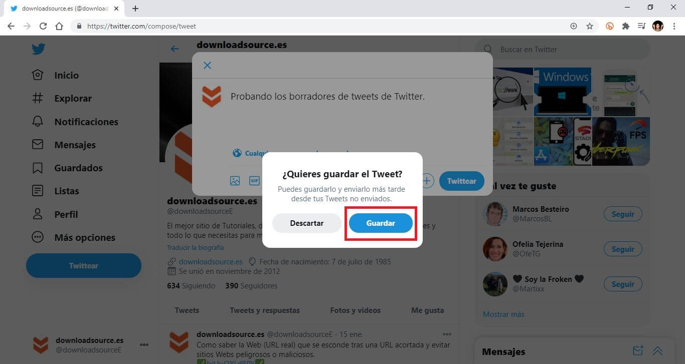 editar los borradores de tweets en twitter