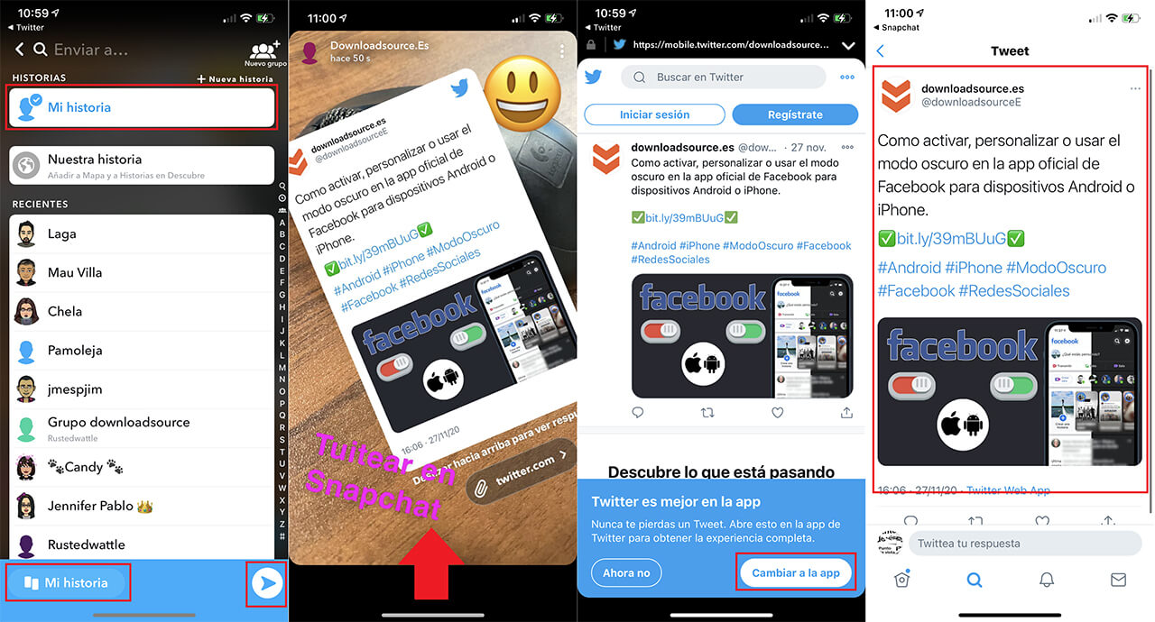 comparte cualquier tweet de twitter en tus historias de snapchat