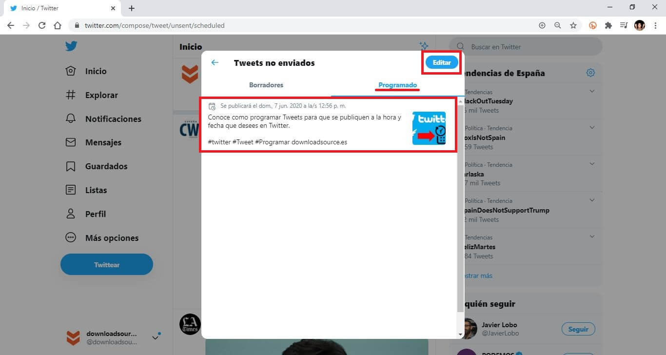 como publicar Tweets programados