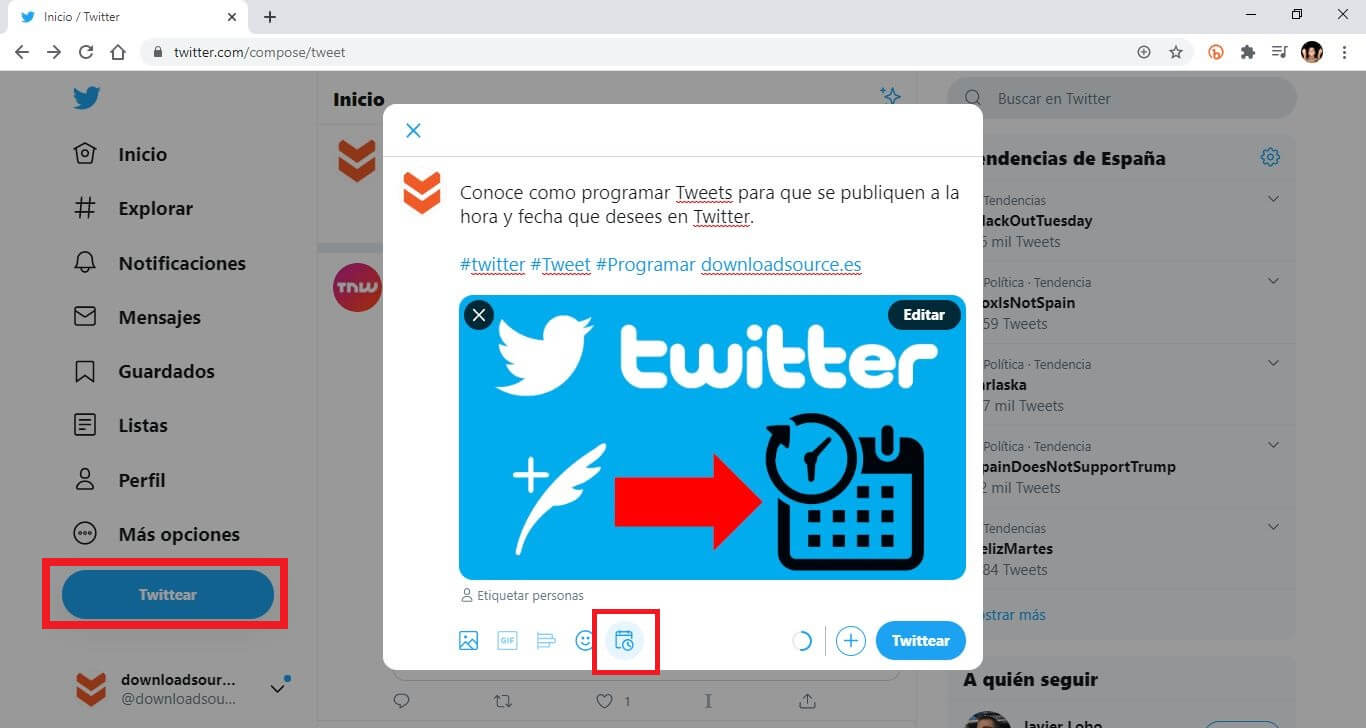 usar el programador de Tweets de twitter