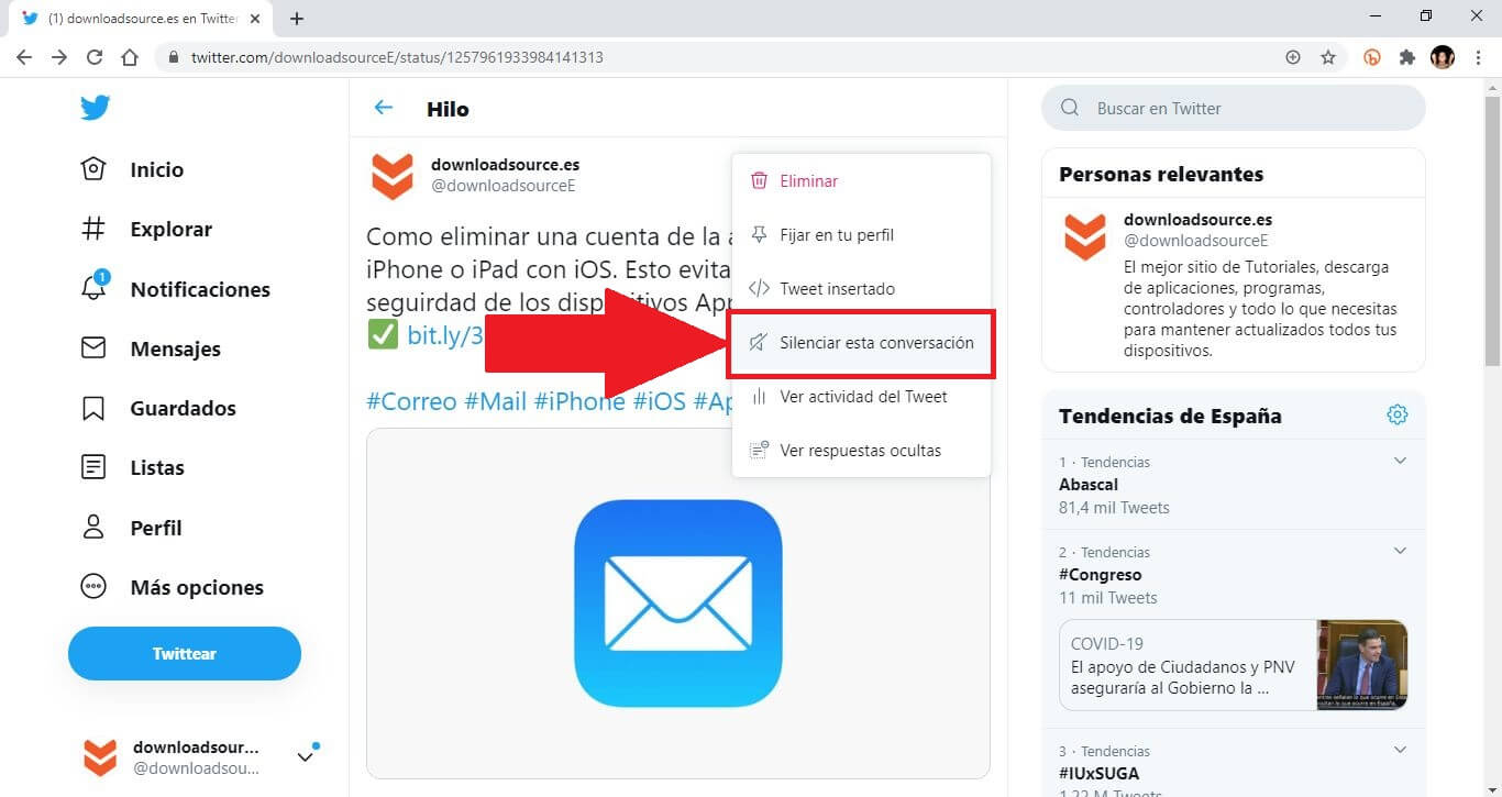 como silenciar una conversación de Twitter