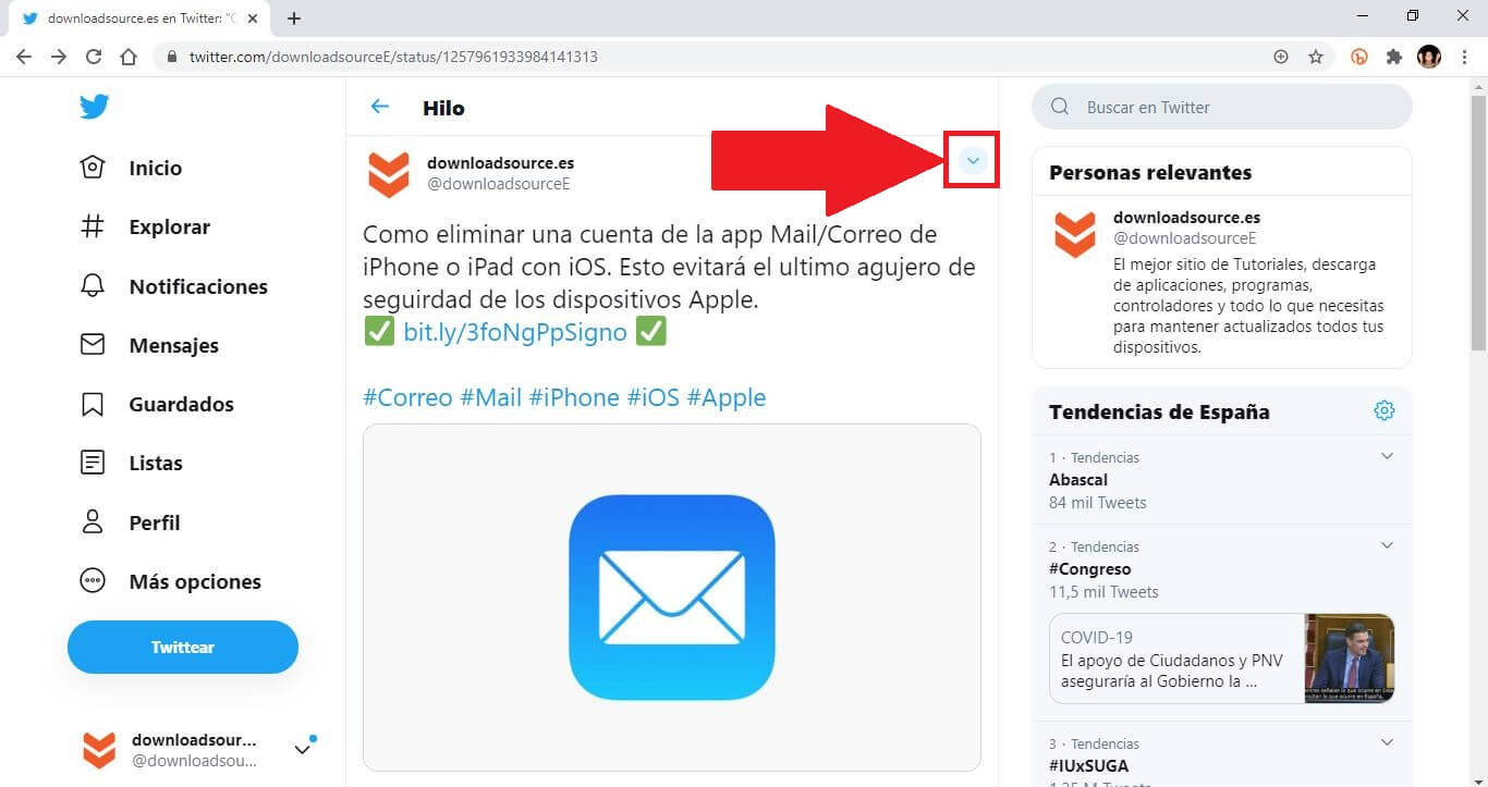 como desactivar las notificaciones de un hilo de Twitter