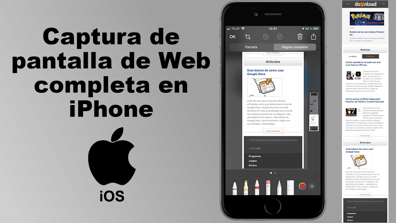 capturas de pantalla completas de webs en iPhone o ipad con ios