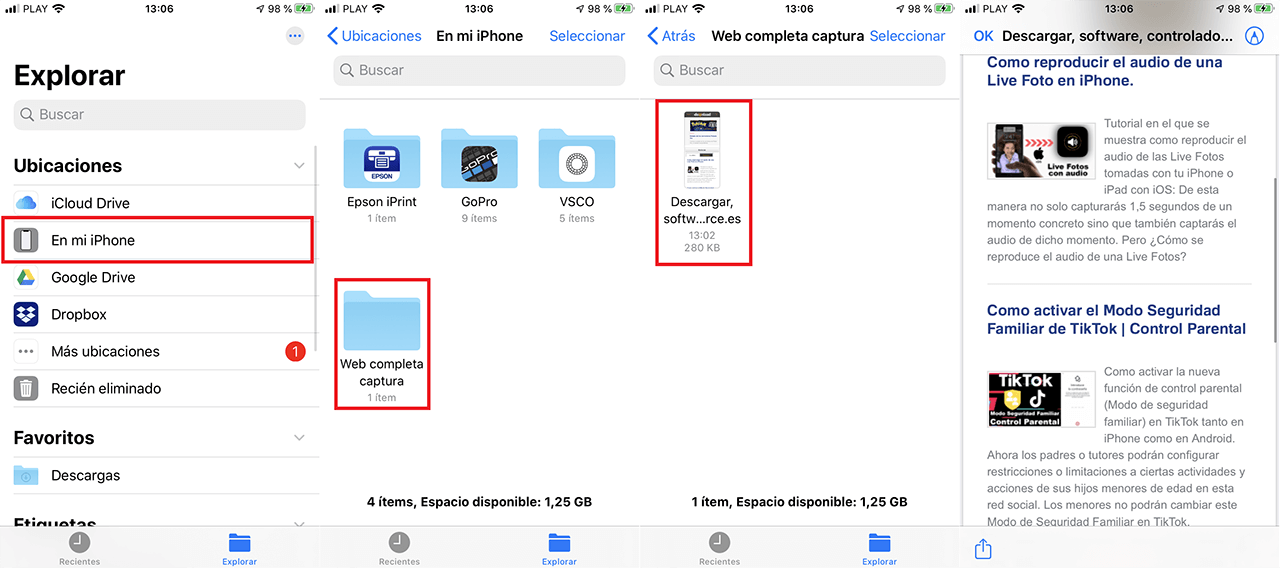 como tomar capturas de pantalla completas de webs en iPhone o ipad con iOS