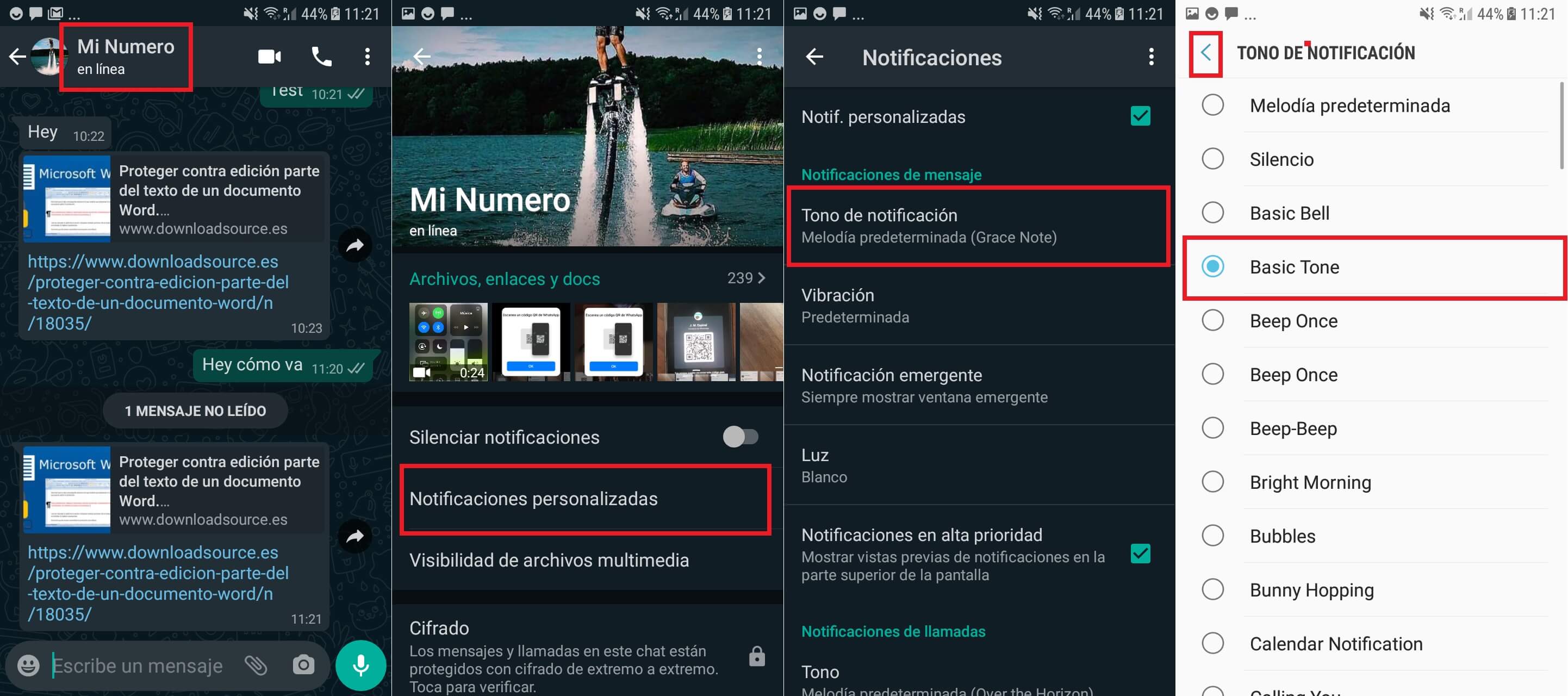 Poner un tono de notificación diferente para cada chat de whatsapp