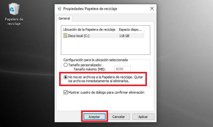 como borrar archivos directamente sin enviar los archivos a la papelera de reciclaje